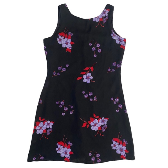 Vintage Dresses Vintage 9s Fashion Bug Black Floral Mini Dress Size